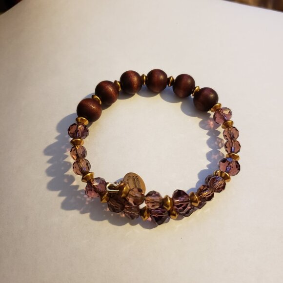 Alex and Ani Beaded Wood Beads & Pinkish Purple Beaded Wrap Gold Vintage     82 - Picture 4 of 10